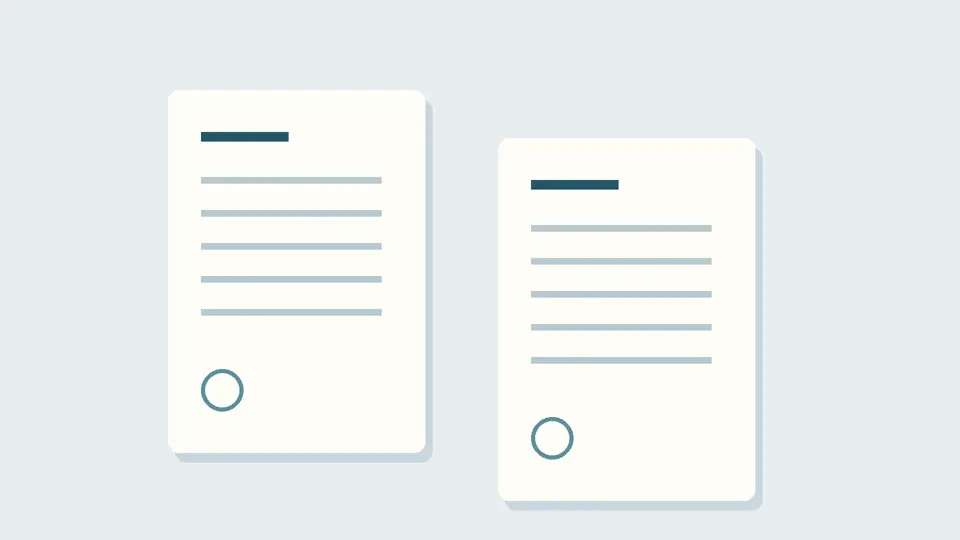 Original illustration of two stylised research papers, without a logo or banknote.
