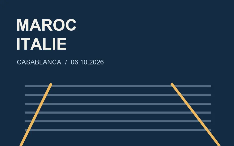 Visuel typographique original Maroc et Italie, accompagné de rails schématiques.