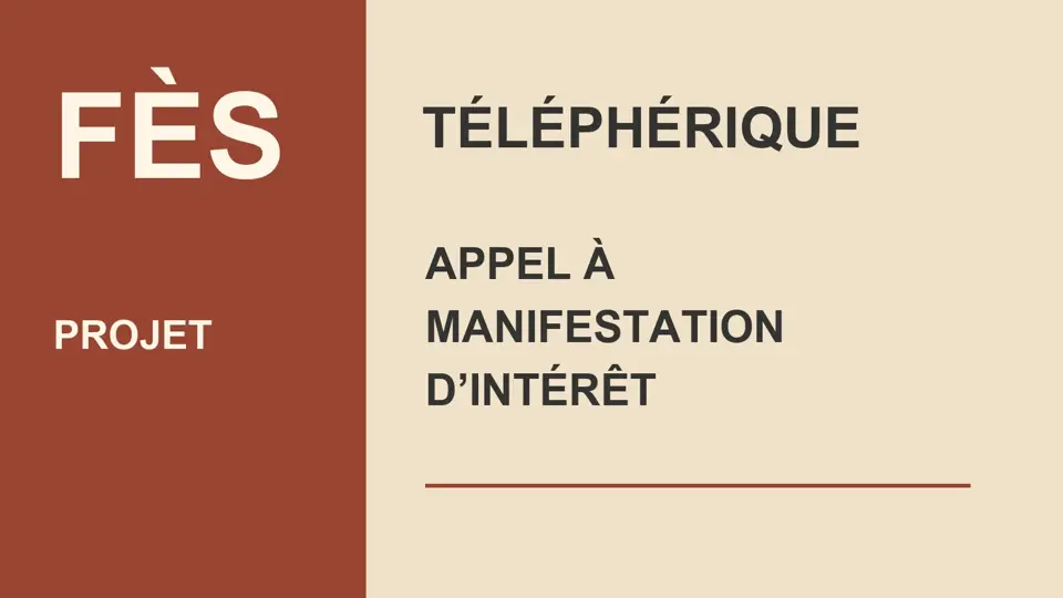 Origineel typografisch beeld: kabelbaanproject Fès, oproep tot belangstelling; geen traject afgebeeld.