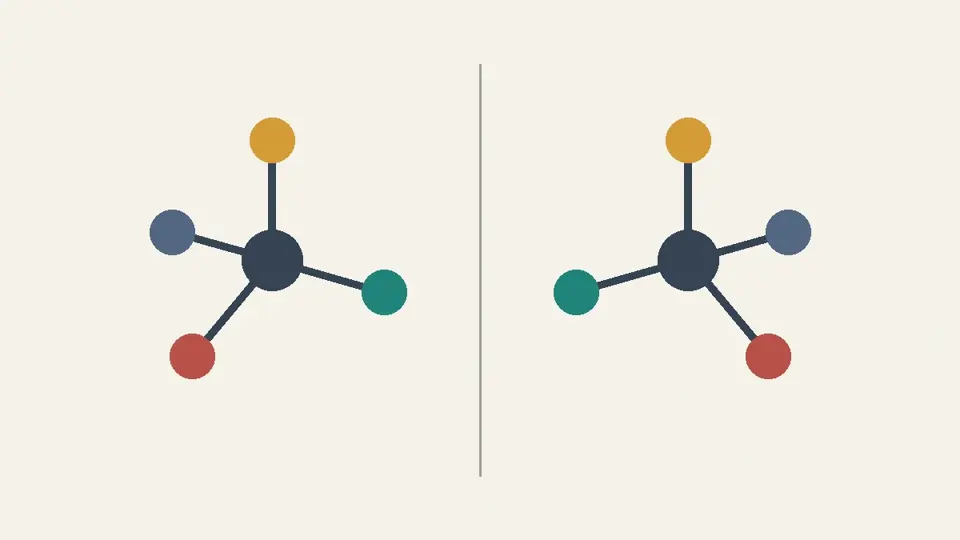 Originales konzeptionelles Schema zweier Spiegelkonfigurationen, kein bestimmtes Molekül.