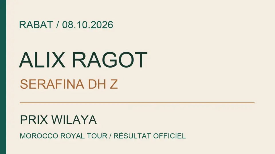 Visuel typographique du résultat du 8 octobre : Alix Ragot et Serafina DH Z, Prix Wilaya à Rabat.