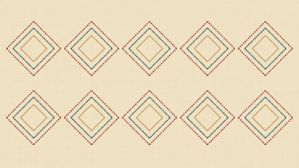 Motivo tessile geometrico originale, illustrazione simbolica senza riprodurre un’opera esposta.