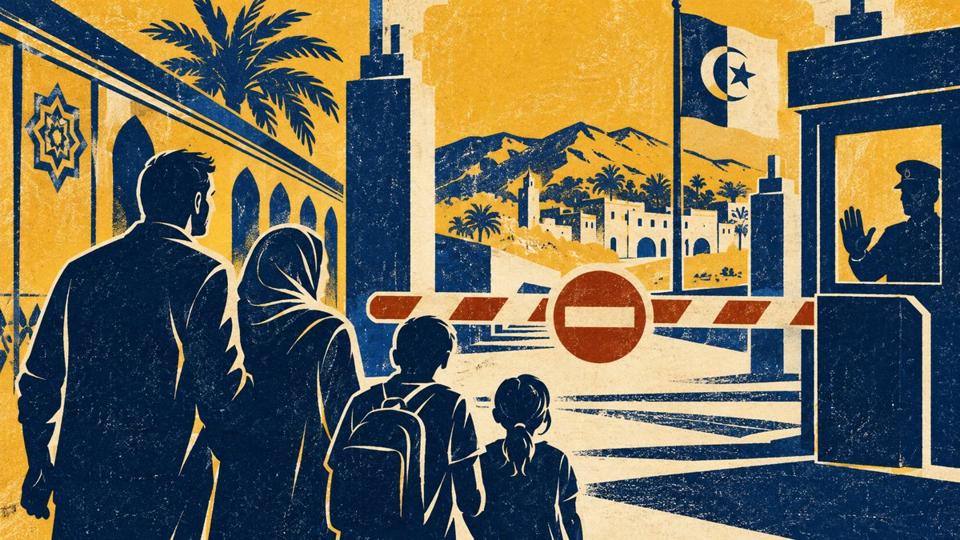 رسم رمزي لموضوع : زيارات عائلية إلى الجزائر: شهادات عن رفض الدخول